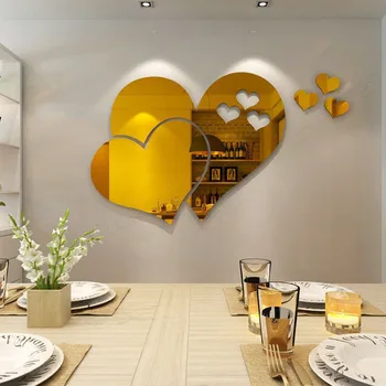 3D Сърцето си за Любовта Огледално Стикери За Стена Самозалепващи Акрилни Огледално Отразяващи Стикери Баня Спалня Декорация на Дома, Стенно Изкуство