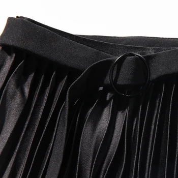 TWOTWINSTYLE Черни Ежедневни нередовни дълги плисирани поли, Дамски обикновена корейски модни тънки пола с висока талия За жени Стил 2021