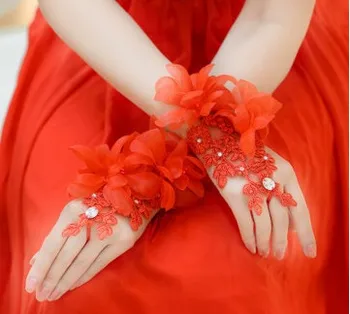 Нов Стил Елегантни Червени Бели Вечерни Аксесоари за бала Ръкавици Кратък Дизайн Цвете за Декорация Сватба Сватбени Ръкавици