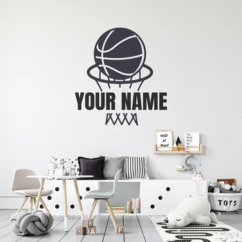 Потребителско име Баскетболно Окото Спортна Стикер На Стената Стая за игри на Децата Руни Персонализирани Името Баскетболист Стикер За Стена на Спалня Винил D