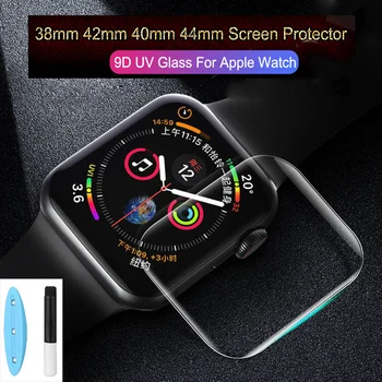 UV Лепило Закалено Стъкло За Apple Watch 7 6 SE 5 4 3 Защитно фолио за екрана с пълно покритие iWatch Серия 38 40 42 44 41 45 мм Гидрогелевая филм