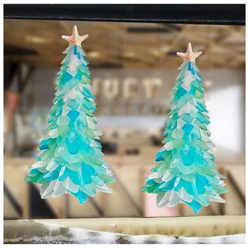 Красива 3D Creative Уникално Бижу Океански Плаж Смола нова година Кристални Синьо-Зелени Кораби Стъкло Коледна Елха 2 бр. Етикети