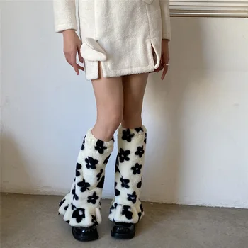 Японски стил на Зимните топли гети за крака Женски цветя пънк-Харадзюку Топли дълги чорапи Сладки Лолита момиче с къдри Гамаши