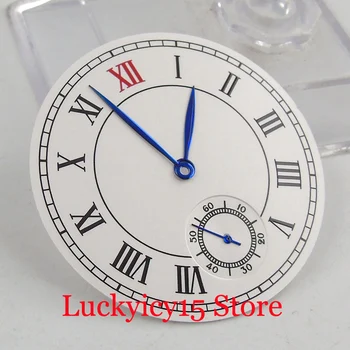 Стерилен Бял Циферблат часа 38,9 мм + Сини Игли за часовници, подходящи за механизъм с ръчно от ЕТА 6498