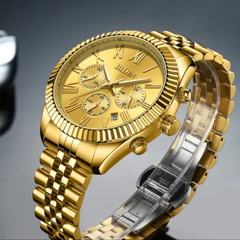 Луксозни Златни Мъжки часовник 2021 Античен Функция Mulit От Неръждаема Стомана Бизнес Ежедневни Мъжки Кварцов часовник марка BIDEN