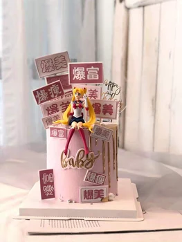 Sailor Moon Украса на торта за рожден ден на Лунна Войн Мультяшная Кукла Сцена Воден Лед на Луната Кукла Sailor Moon Кукла PVC Любовни подаръци