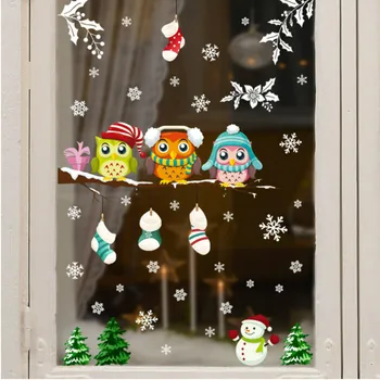 Коледна украса Стикер на прозореца Чорап Снежен човек Статична Vinyl стикер Бухалът е Птица на Дървото за Стъкло Коледна Декоративна живопис на домашен интериор