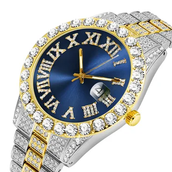 Напълно леден часовници за мъже Син Червен Зелен Дейл Хип-хоп Мъжки часовник Модни Стръмни Дрънкулката с диаманти, Луксозни Мъжки часовници Часовници Relogio
