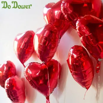 5шт 18 инча чисто червено сърце любов балони балони декор за сватбени партита метален хелий надуваеми топки 