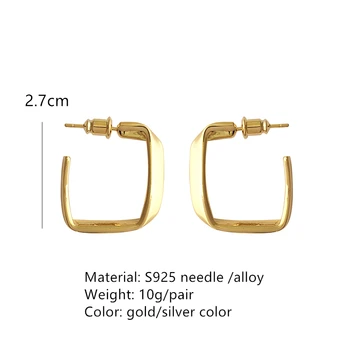 Хуаньчжи 2020 Нов Златен Цвят Сребрист Метал Неправилни Геометрични квадратни обеци-карамфил Мода за жени, Момичета вечерни бижута подаръци
