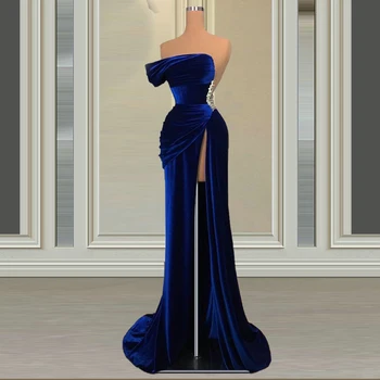 Вечерните рокли без презрамки от велур 2021 Секси рокли за абитуриентски бал с русалкой Елегантна вечерна рокля с едно рамо на поръчка е с цепка отстрани