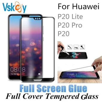 VSKEY 10 бр. Пълно Лепкава Закалено Стъкло за Huawei P20 Lite P20 Pro Пълно Покритие на Протектор на екрана P20 Lite 2019 Защитно фолио