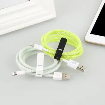 1.4 m Цветен телефонен кабел Кабел Въжета за защита от ликвидация шпульки за пренос на данни Защита от скъсване на пружината въже за USB-кабел за Зареждане на слушалките