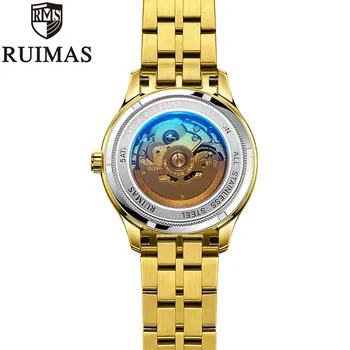 Ruimas златни Часовници Мъжки Автоматично Механични часовници на Най-добрата Марка на Луксозни Златни Ретро Каишка от Неръждаема Стомана Мъжки часовник Мъжки часовник