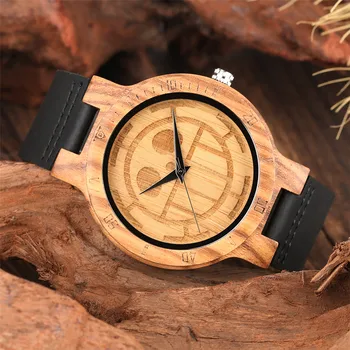 Мъжки часовник Пълнозърнести Кварцов часовник от естествена кожа, Класически дизайн Аниме Дървени Часовници за мъже и жени reloj masculino