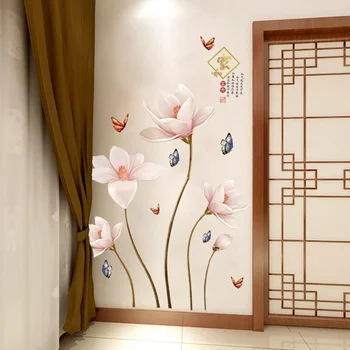 112*70 СМ PVC Подвижна 3D Цвете Пеперуди Колоритен Стикер за стена за Хол Спалня Баня Декорация на дома