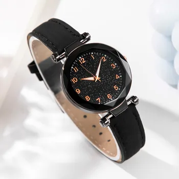 Всеки ден кристални кожени ръчни часовници Модни дамски ръчни часовници с кожена каишка на Тъмно-сини дамски Класически дамски маркови часовници-гривни