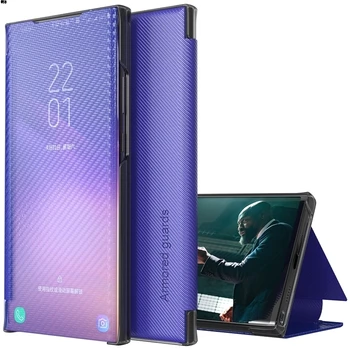 Тънък, Smart-калъф за телефон от въглеродни влакна с панти капак за Samsung Galaxy S21 Ultra S9 S10 S20 FE Note 20 Ultra A12 A51 A21S A50 A52 A32 на Кутията