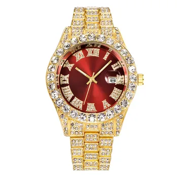 Марка Мъжки часовници с диаманти, Луксозни Часовници Календар Модни златен часовник от неръждаема стомана, кварцов часовник мъжки подарък sehen. на по Regardez