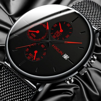 Мъжки модерен часовник е От неръждаема стомана и Текстилен колан Календар Кварцов Спортни часовници Бизнес и Ежедневни часовници за мъже Часовници Montre Homme