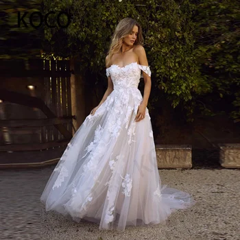 Сватбена рокля MACDUGAL 2022 Бохо Сватбена Рокля с открити рамене Дантелени апликации Реколта Сватбени Рокли Vestido De Новия за Поръчка