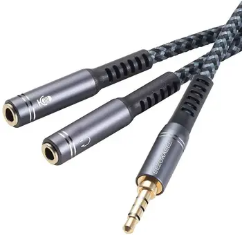 Сплитер за слушалки 3.5 мм адаптер за слушалки + аудио TRR от мъжете до двойно 3.5 мм TRS женски стерео жак комбиниран аудио кабел