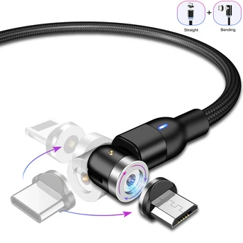 Нов Актуализиран Магнитен Кабел За Бързо Зареждане 3A Micro USB Type C, 8-пинов Кабел за Мобилен Телефон За Samsung iPhone 360+180 Градуса на Въртене