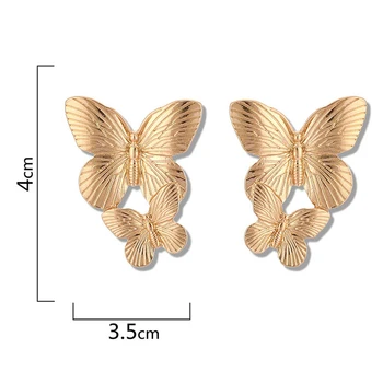 Златист Цвят Кухи Обеци-пеперуди Елегантни Големи метални Пеперуди Дамски обеци-карамфил Корейски Модни Бижута аксесоари Нови