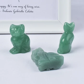 1.5 инча Натурален Зелен Авантюрин Фигурки на котки Мини-животни Занаят Резбовани Статуя на минерален Лечебен кристал, за да украсят дома за деца