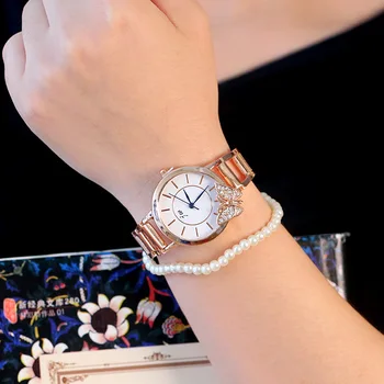 2018 Високо Качество на Модни Луксозни дамски часовник от розово злато от неръждаема стомана Ежедневни кварцов ръчен часовник с пеперуда Дамски подарък часовник