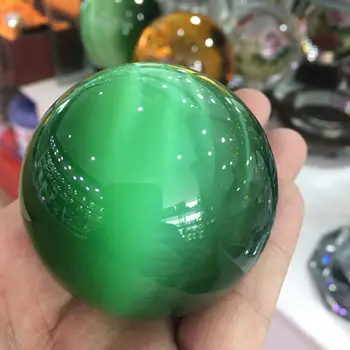 Рядък Естествен Кварц зелено Котешко Око Crystal Изцеление Топка Обхват
