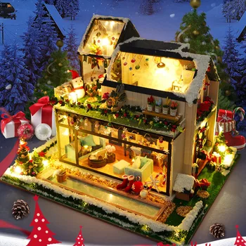 Нов DIY Wooden Куклена Къща Комплект с Миниатюрни Мебели Светлина Casa Европейската Вила Куклена Къща, Играчки за Възрастни Коледни Подаръци