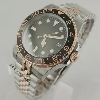 40 мм стерилни часовник с черен циферблат Корпус в рамка от розово злато Юбилейна гривна Сапфир 24 бижута NH35 Механизъм за самостоятелно ликвидация Ръчен часовник