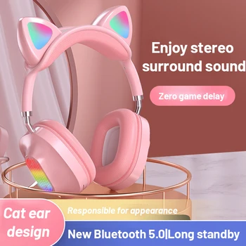 Безжични Сладки ушите с кошачьими ушите слушалки Bluetooth Стерео Музикални Слушалки с микрофон Led светлини Подкрепа TF карти за Възпроизвеждане на Детски подаръци
