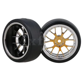 Mxfans Лутат Гладки гуми и Ободья джанти Y-образна форма, с жълто покритие за RC 1:10 На гоночном кола В опаковка от 4