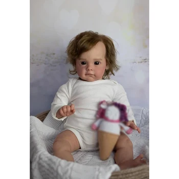 NPK 60 см Кукла Ръчно изработени Reborn Baby Високо Качество Возрожденный Бебе Маги Подробни и Реалистични Ръчни Играчки за момичета с кестенява коса