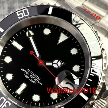 40 мм Автоматичен мъжки часовник с светящимся сапфирено стъкло NH35 PT5000 Miyota 8215 Черна дата Гривна Cyclops Oyster