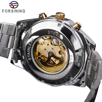 Forsining Механични часовници с скелетните циферблат Мъжки Светещи Автоматично Златни часовник е Водоустойчив часовник в спортен стил Montre Homme