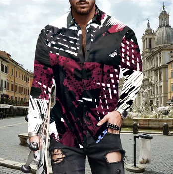 2022 Гореща Разпродажба на Европейската американската дрехи мъжки Ежедневни модерна риза с принтом Однобортный жилетка с Риза с дълъг ръкав За мъже