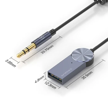 KUULAA Aux Bluetooth Безжичен Адаптер за Автомобил Bluetooth Приемник До USB Конектор 3.5 мм Аудио Музикален Микрофон, Адаптер за свободни ръце За Автомобил Динамика