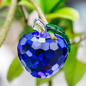 3D Син Кристален Фигурка Ябълка Стъкло преспапиета за плодове Глазура за Фигурки Ябълка Украса Кристални Изделия Коледен подарък