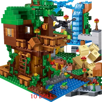2021 НОВИ Съвместими Строителни Блокове My World Minecraftinglys Село Град Дърво Къща Водопад Боен Кон Тухли Играчки За Деца