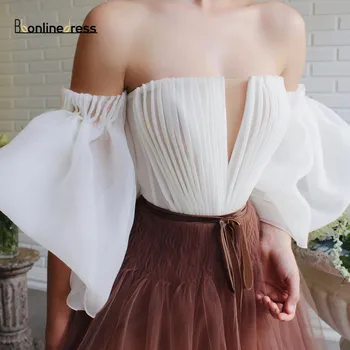 Елегантна дълга рокля за бала от тюл трапецовидна форма 2020 Рокли за бала с открити рамене с къси ръкави и Вечерна рокля robe-de-soiree