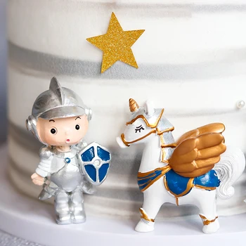 Децата Момче Рожден Ден Торта Обстановка Европа Древен Рим е Героичен Воин с Боен Кон Торта за рождения Ден на Topper за Рицар на Замъка
