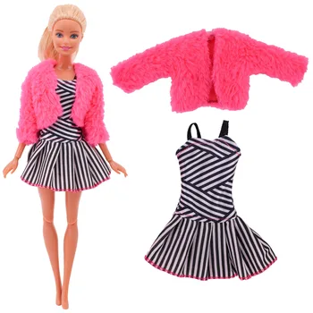 2 бр./компл. Облекло за кукли Барби, на Кратко плюшевое палто + Пола Аксесоари за кукли за 11,8-инчов Барби и кукли BJD Играчки за момичета Подаръци