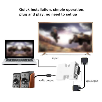 Нов Горещ HDMI-съвместим Женски Конвертор За Мъже VGA С Аудиоадаптером Поддръжка на Датчиците на Изходния Сигнал 1080P+Аудиокабели L3FE