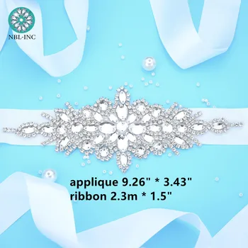(1БР) Сребърен сватбен колан сватба с кристални диаманти на сватбена рокля, аксесоари за сватбени рокли WDD1052
