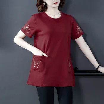 2022 Нова лятна модна тениска на Жените с кръгло деколте и къс ръкав Негабаритная тениска Жените в корейски стил, Плюс Размера на Ризи, Дамски ризи