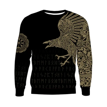 Нова Мода Мъже, Жени 3D Печатни Viking Гарван Татуировки Hoody с ръкав Тениска на Спортен Пуловер Потници Тениски v21