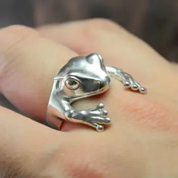 Бохемската Реколта Жаба Регулируем пръстен за жени Артистичен Дизайн Ретро resizable Унисекс Дамски пръстени за изявления Сребърен цвят Подарък